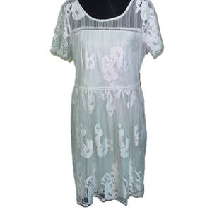 Pale Green Lace Dress short sleeved side zipper